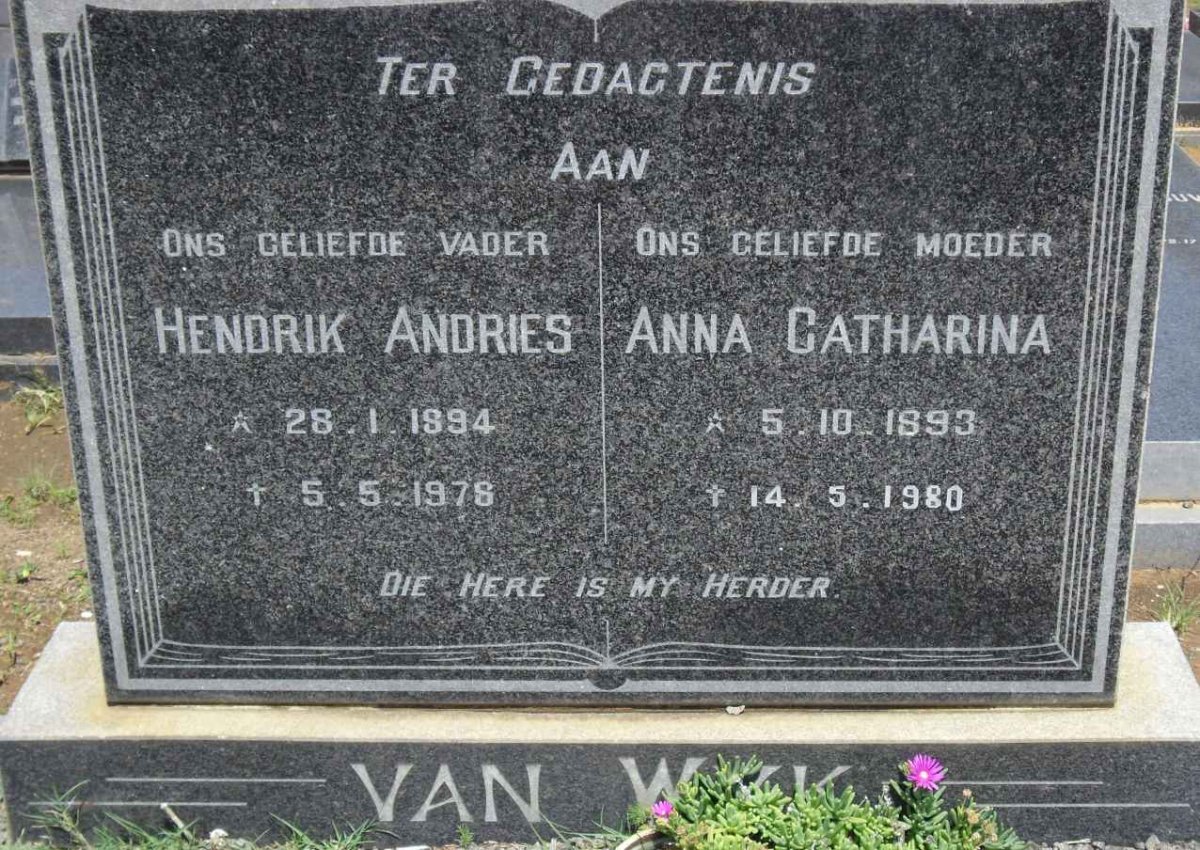 WYK Hendrik Andries, van 1894-1976 &amp; Anna Catharina 1893-1980