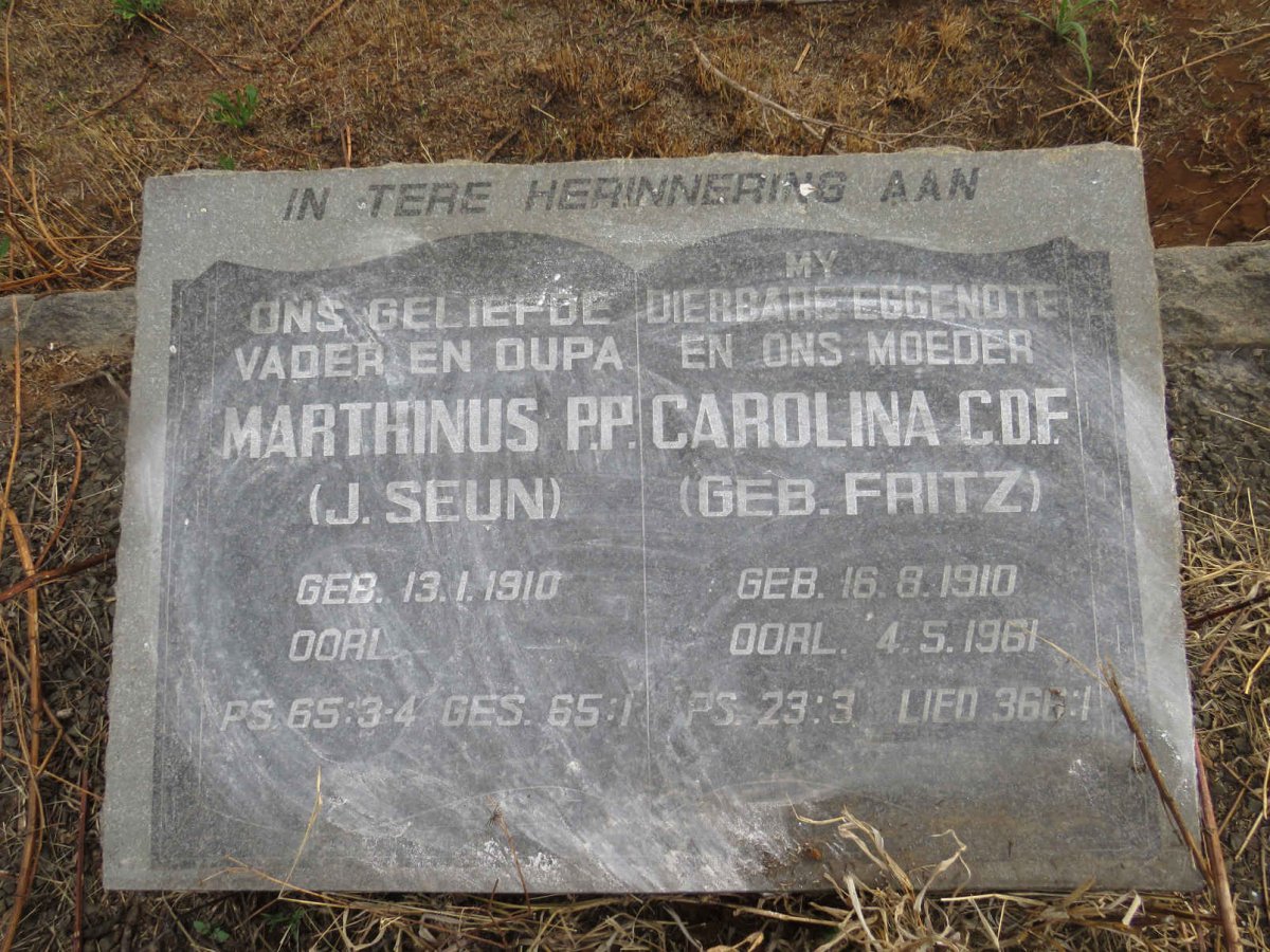 ? Marthinus P.P. 1910- & Carolina C.D.F. FRITZ 1910-1961