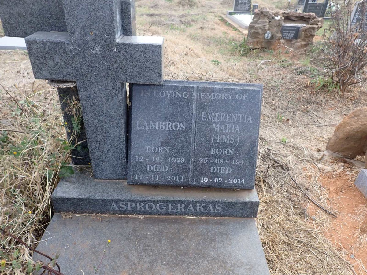 ASPROGERAKAS Lambros 1929-2011 & Emerentia Maria 1944-2014