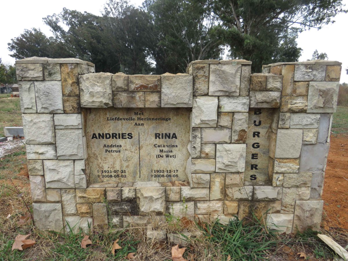 BURGERS Andries Petrus 1931-2008 & Catharina Maria DE WET 1932-2008