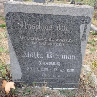 BIERMAN Aletta nee ERASMUS 1916-1961