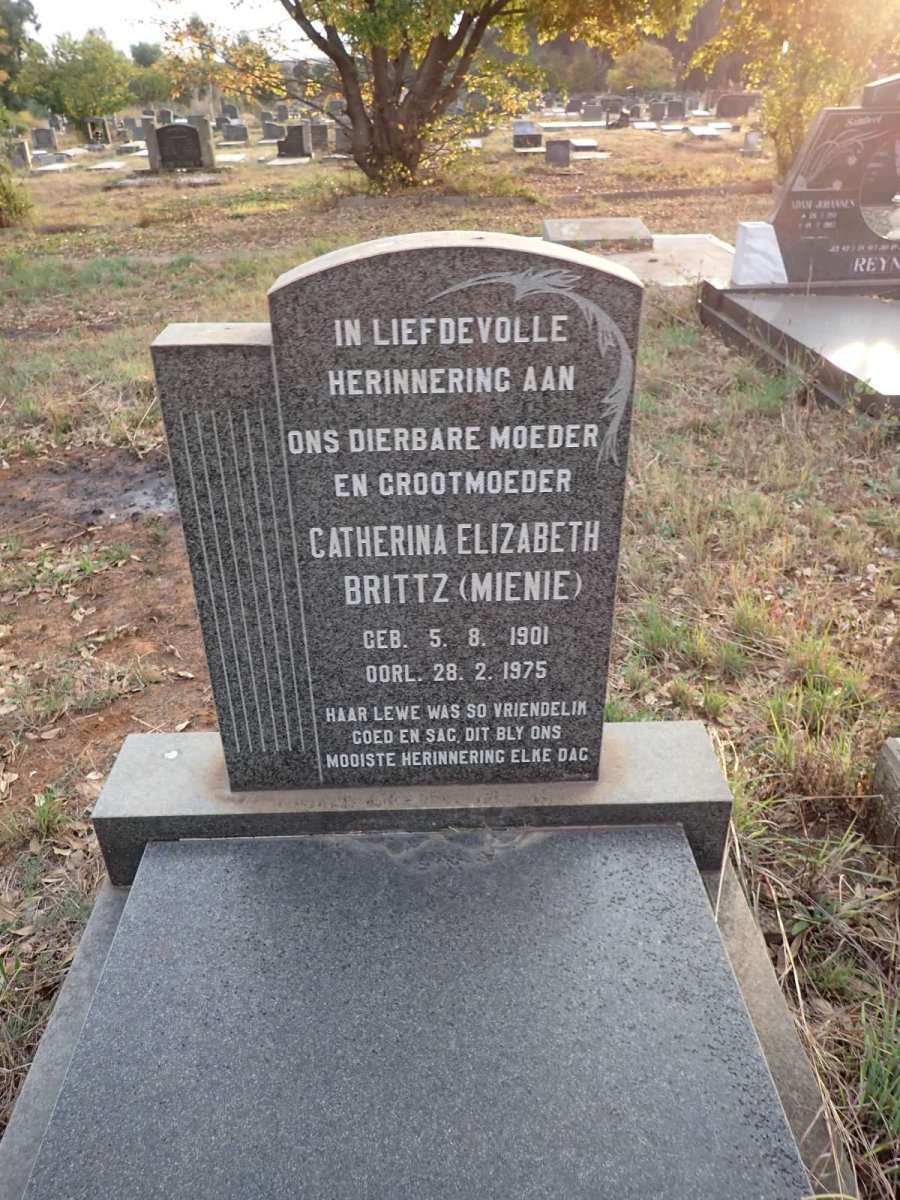 BRITTZ Catherina Elizabeth nee MIENIE 1901-1975