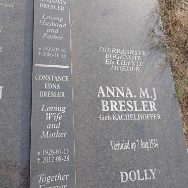 BRESLER Pieter Benjamin 1882-1955 & Anna M.J. KACHELHOFFER -1934 :: BRESLER Pieter Benjamin 1920-2006 & Constance Edna 1926-2012 :: BRESLER Pieter Benjamin 1953-2017