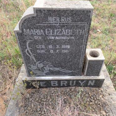 BRUYN Maria Elizabeth, de nee VAN NOORDWYK 1886-1961