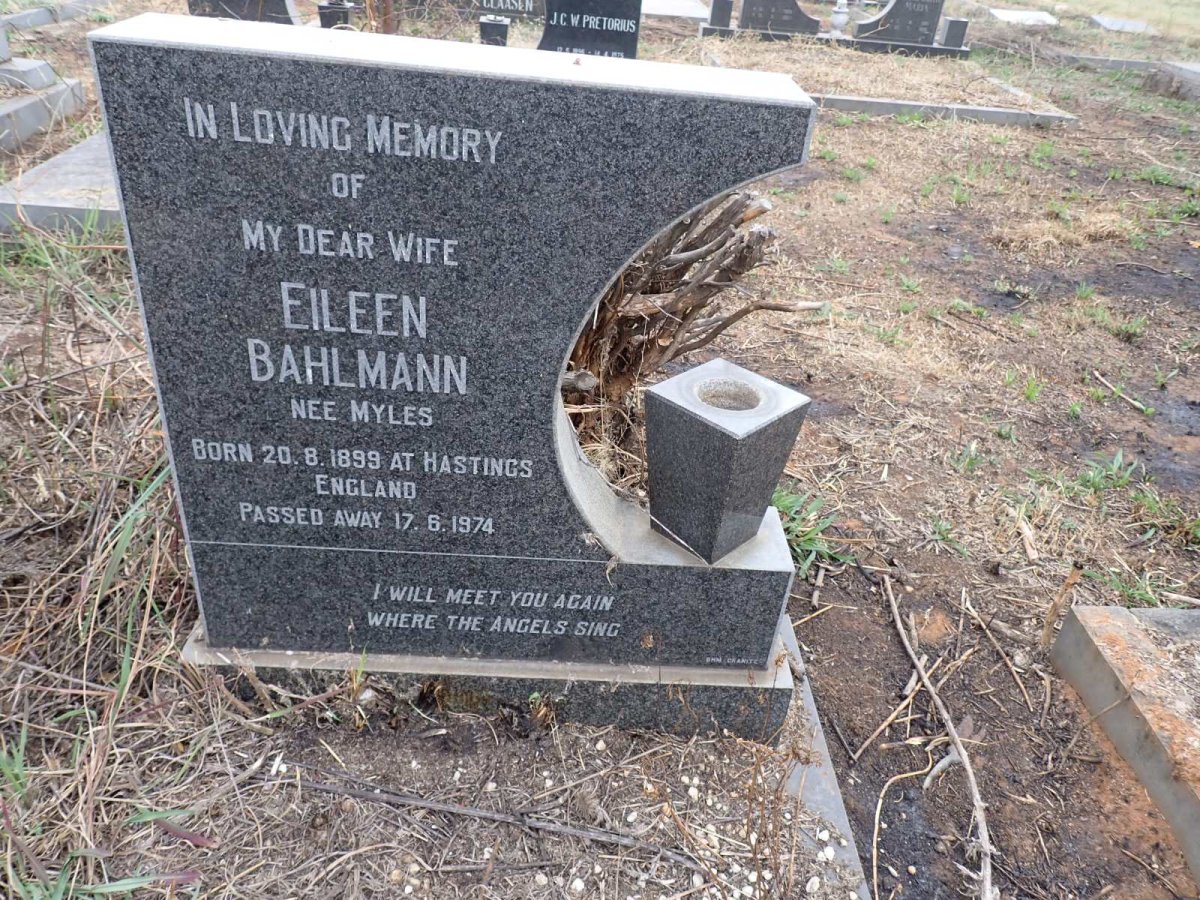 BAHLMANN Eileen nee MYLES 1899-1974