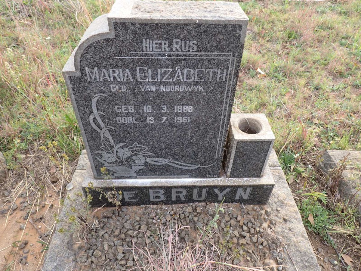 BRUYN Maria Elizabeth, de nee VAN NOORDWYK 1886-1961