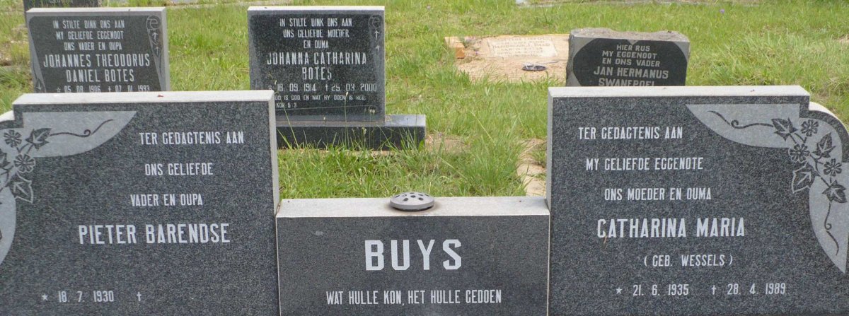 BUYS Pieter Barendse 1930- &amp; Catharina Maria WESSELS 1935-1989
