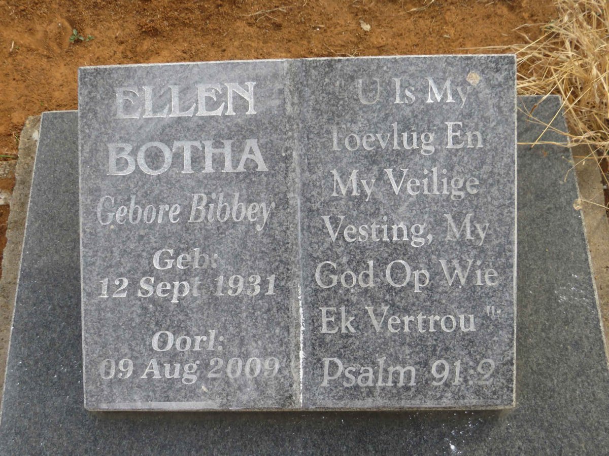 BOTHA Ellen nee BIBBEY 1931-2009