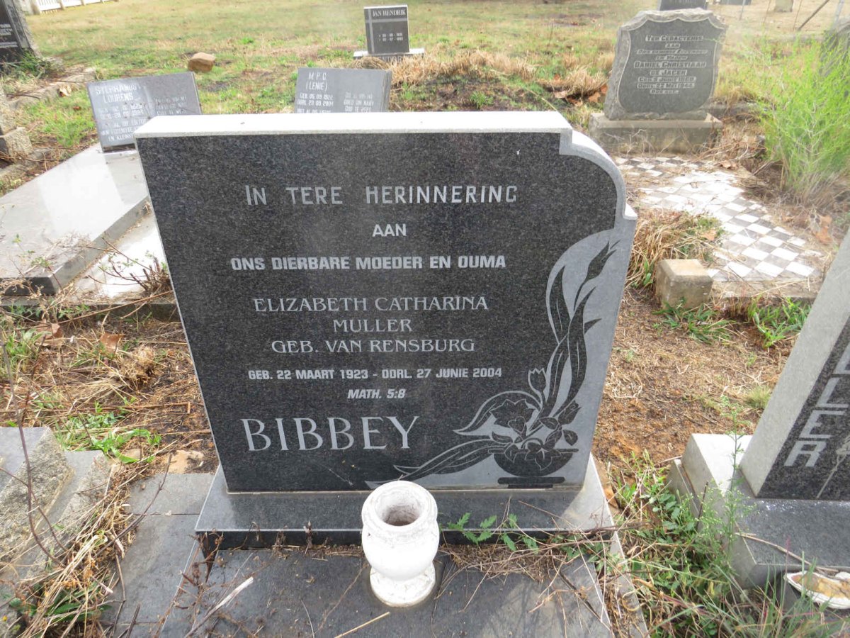BIBBEY Elizabeth Catharina Muller nee VAN RENSBURG 1923-2004