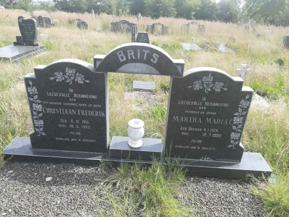 BRITS Christiaan Frederik 1915-1983 &amp; Martha Maria C. BEKKER 1926-1998