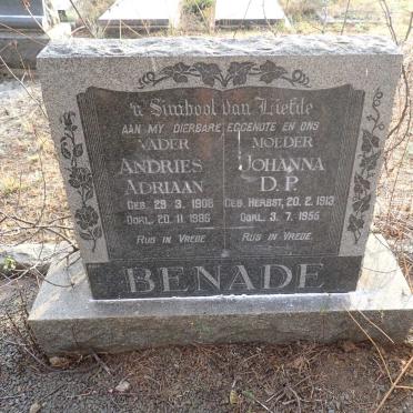 BENADE Andries Adriaan 1908-1986 & Johanna D.P. HERBST 1913-1955