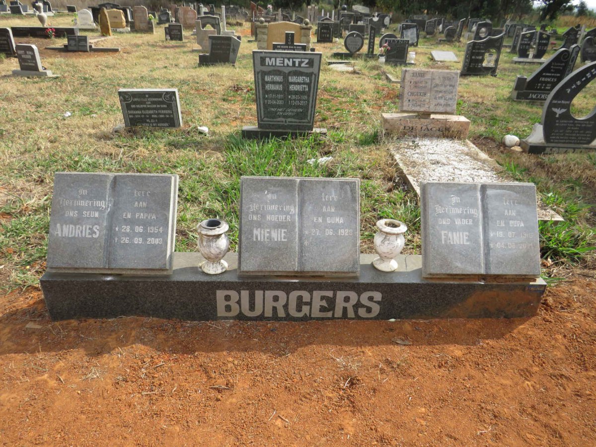 BURGERS Fanie 1916-2011 & Mienie 1923- :: BURGERS Andries 1954-2003