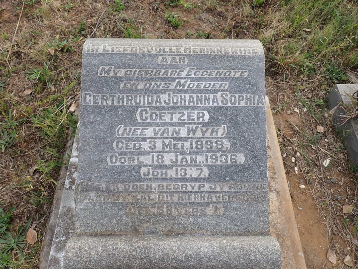 COETZER Gerthruida Johanna Sophia nee VAN WYK 1898-1936