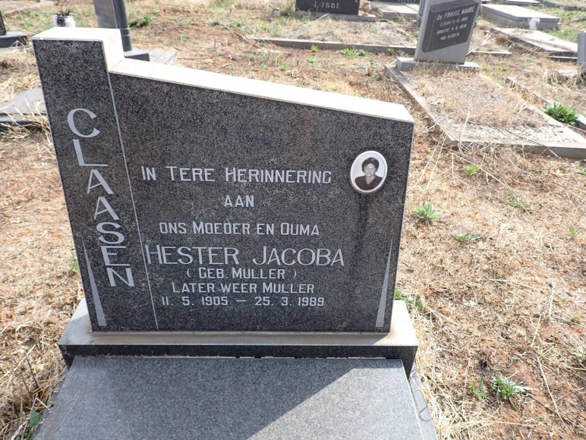 CLAASEN Hester Jacoba nee MULLER formerly MULLER 1905-1989