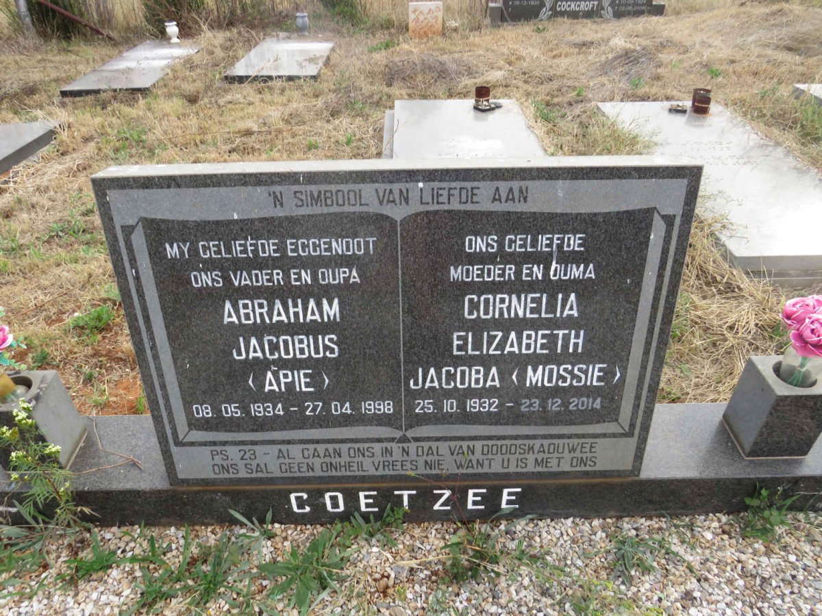 COETZEE Abraham Jacobus 1934-1998 & Cornelia Elizabeth Jacoba 1932-2014