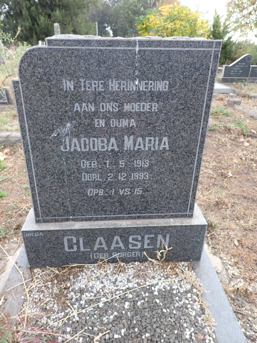 CLAASEN Jacoba Maria nee BURGER 1913-1993