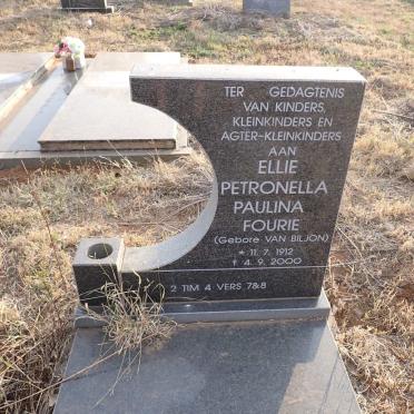 FOURIE Ellie Petronella Paulina nee VAN BILJON 1912-2000
