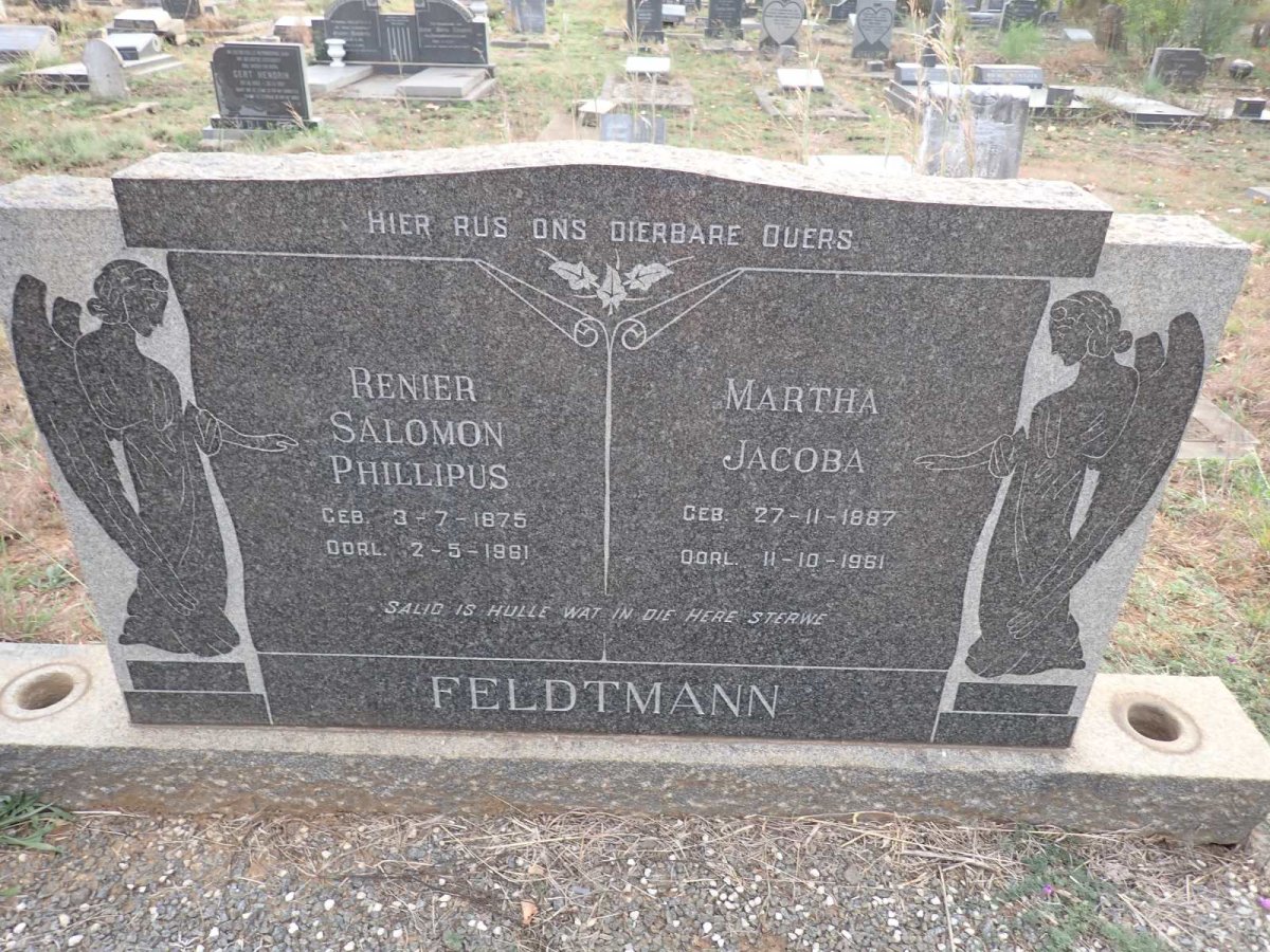 FELDTMANN Renier Salomon Phillipus 1875-1961 & Martha Jacoba 1887-1961