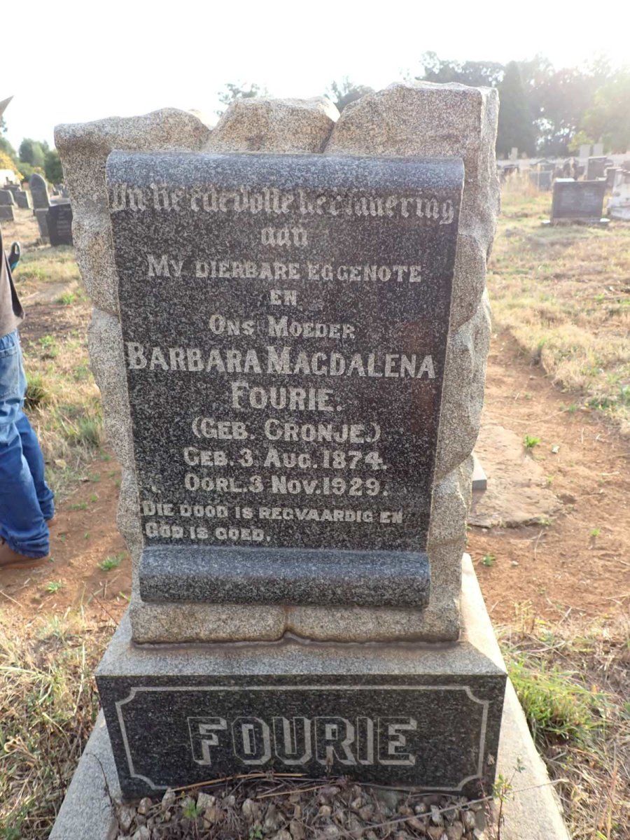FOURIE Barbara Magdalena nee CRONJE 1874-1929