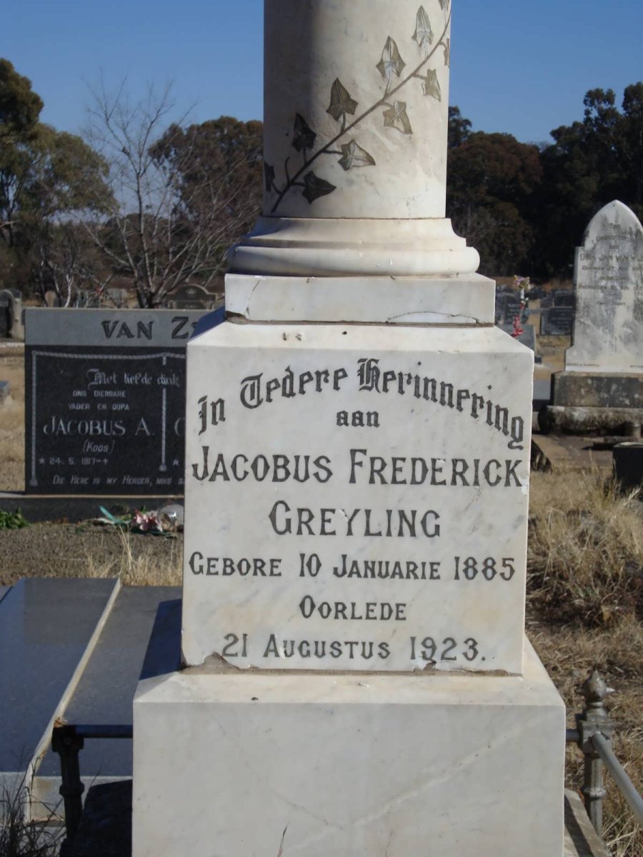 GREYLING Jacobus Frederick 1885-1923