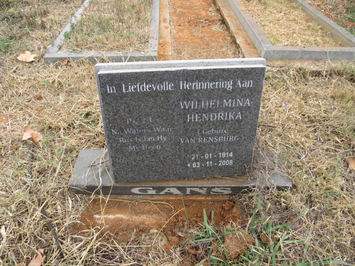 GANS Wilhelmina Hendrika nee VAN RENSBURG 1914-2008