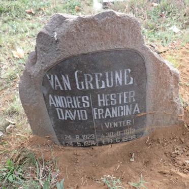 GREUNE Andries David, van 1923-1994 & Hester Francina VENTER 1912-1996