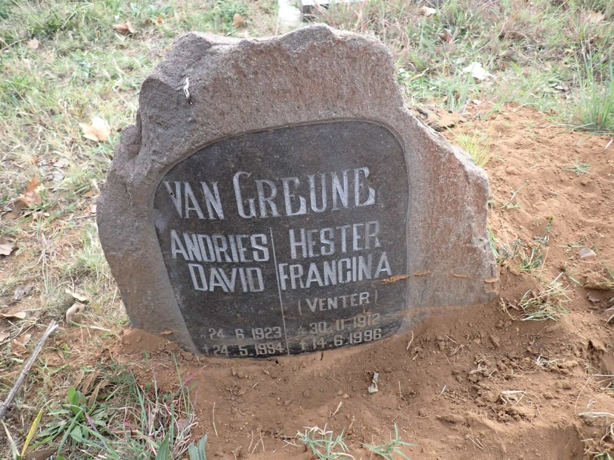 GREUNE Andries David, van 1923-1994 & Hester Francina VENTER 1912-1996