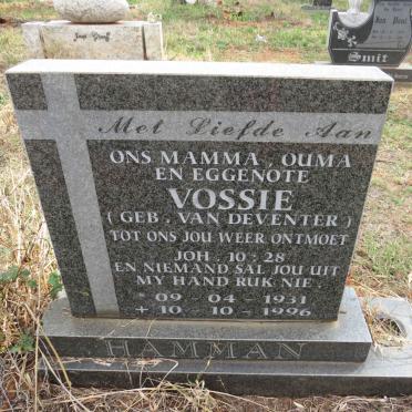 HAMMAN Vossie nee VAN DEVENTER 1931-1996