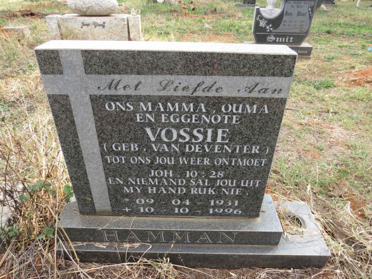 HAMMAN Vossie nee VAN DEVENTER 1931-1996