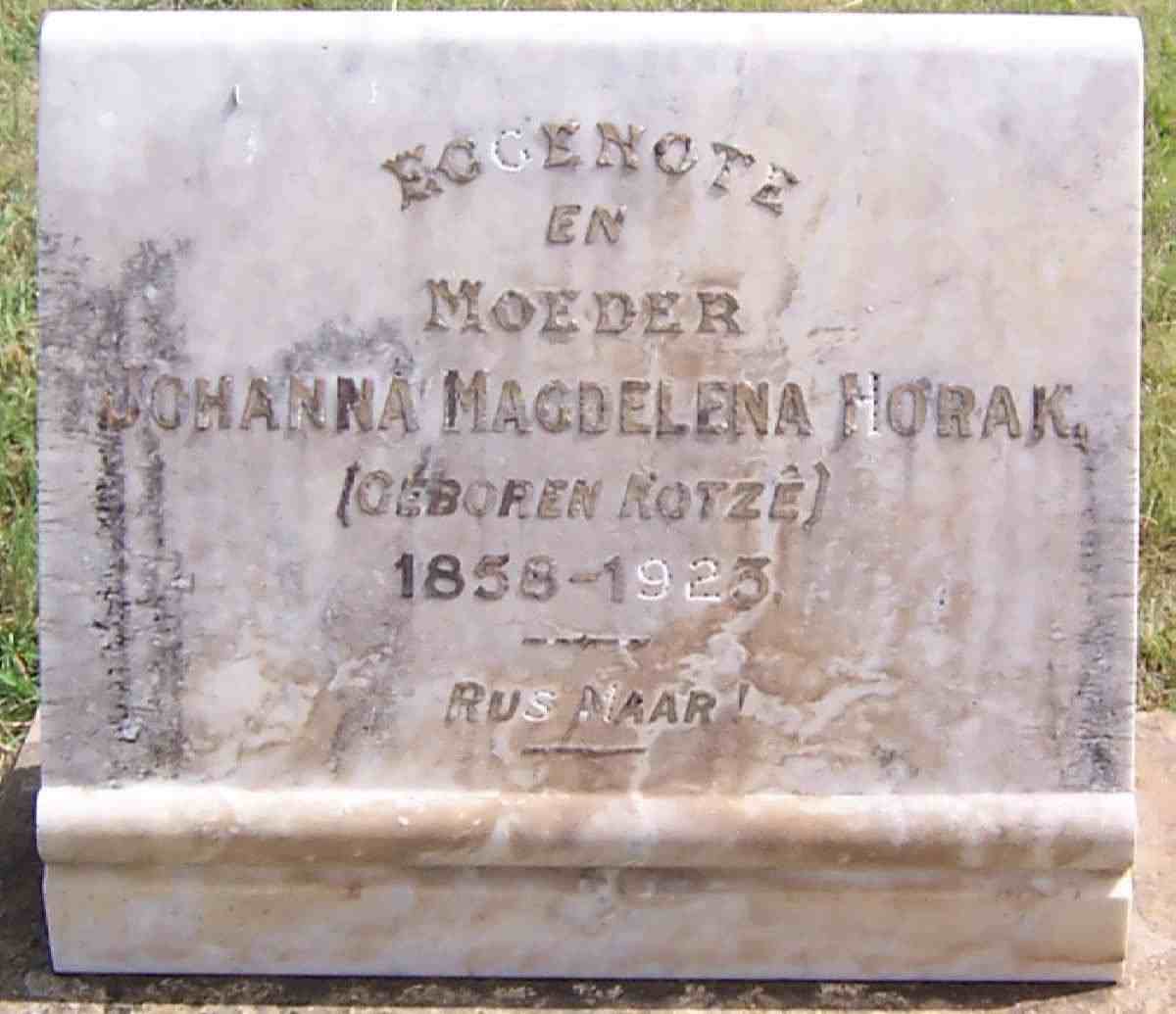 HORAK Johanna Magdalena nee KOTZE 1858-1923