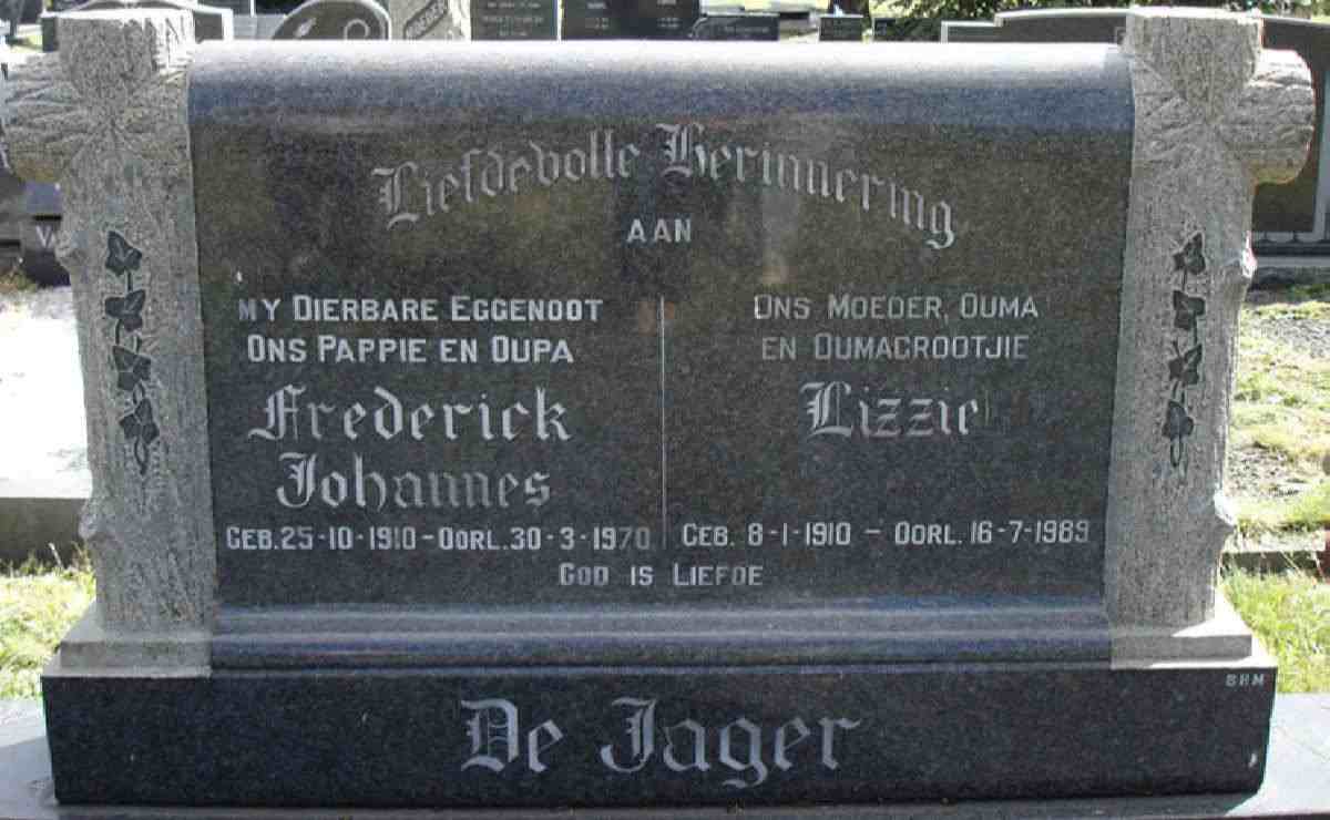 JAGER Frederick Johannes, de 1910-1970 &amp; Lizzie 1910-1989