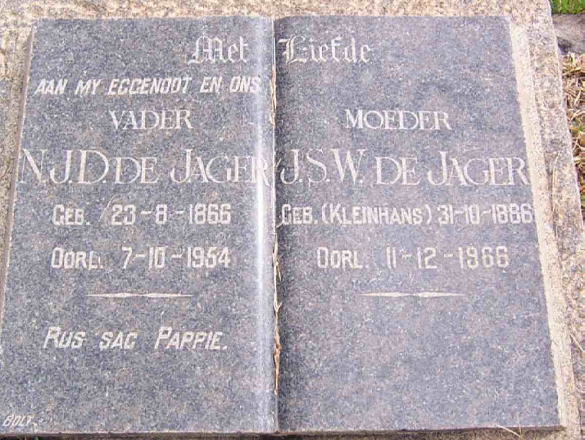 JAGER N.J.D., de 1866-1954 &amp; J.S.W. KLEINHANS 1886-1966