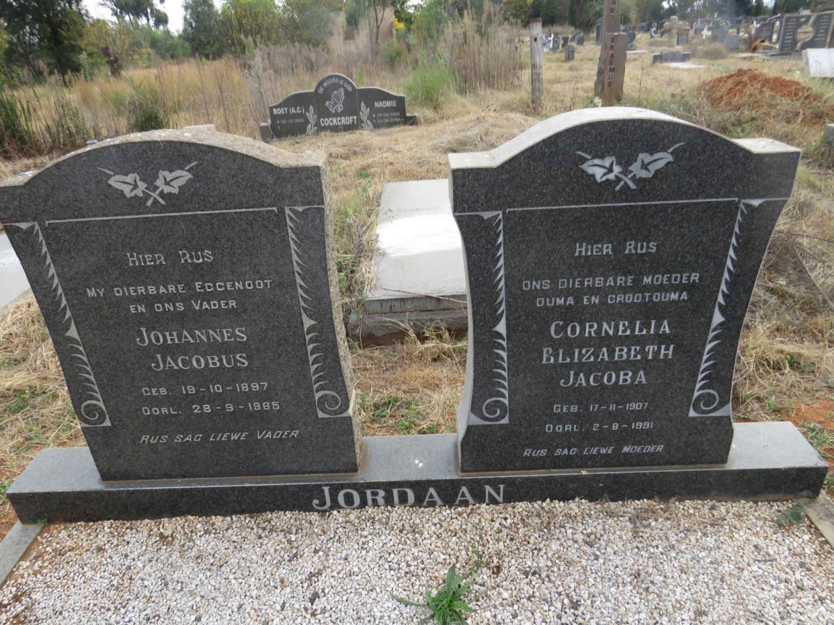 JORDAAN Johannes Jacobus 1897-1965 & Cornelia Elizabeth Jacoba 1907-1991