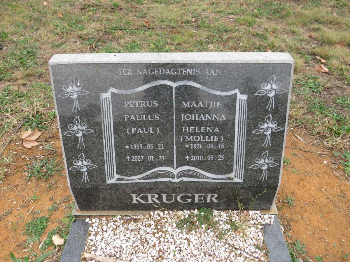 KRUGER Petrus Paulus 1919-2007 & Maatjie Johanna Helena 1926-2010