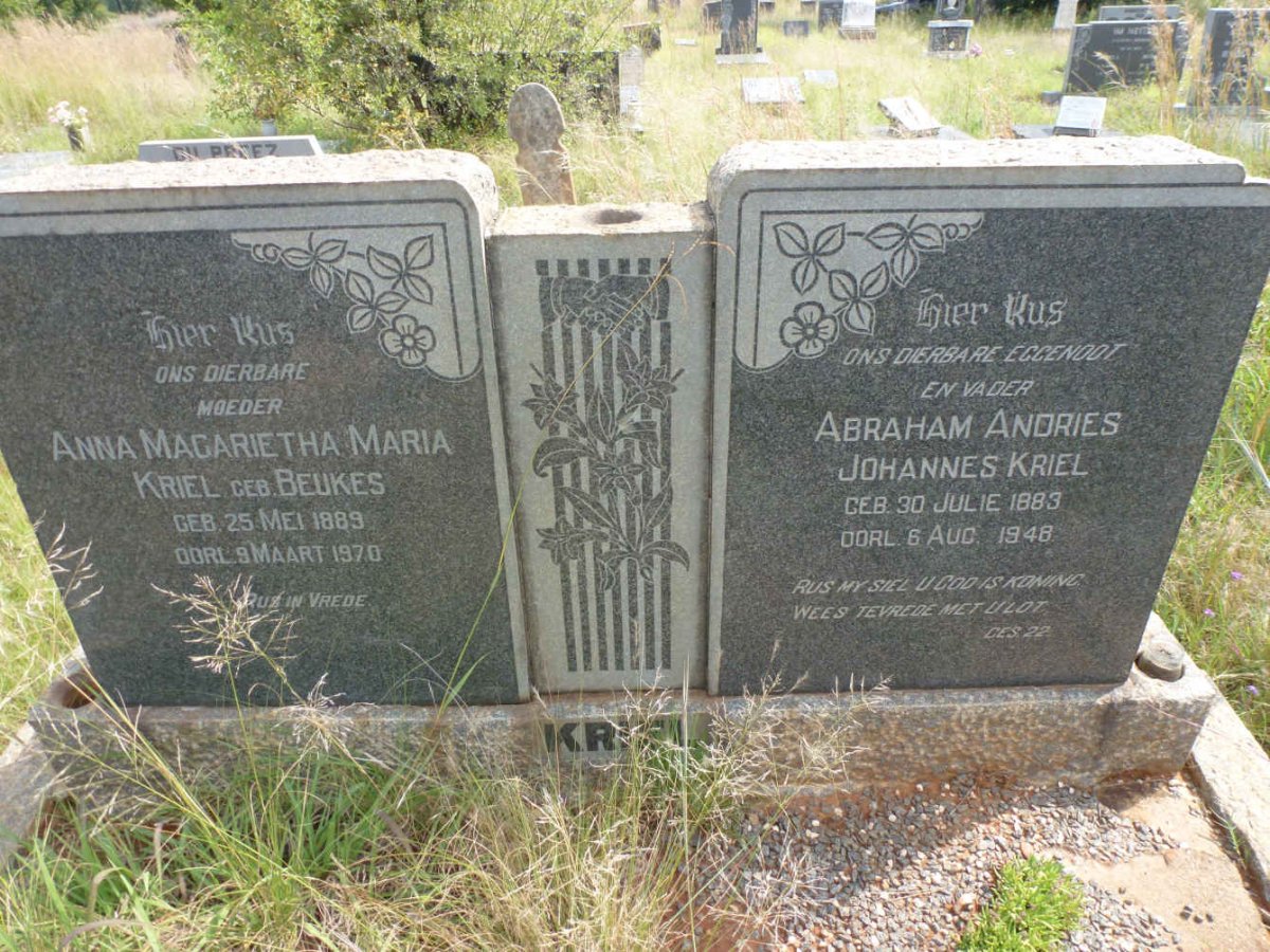 KRIEL Abraham Andries Johannes 1883-1948 &amp; Anna Magarietha Maria BEUKES 1889-1970