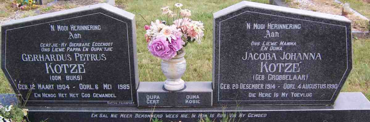 KOTZE Gerhardus Petrus 1904-1985 &amp; Jacoba Johanna GROBBELAAR 1914-1990
