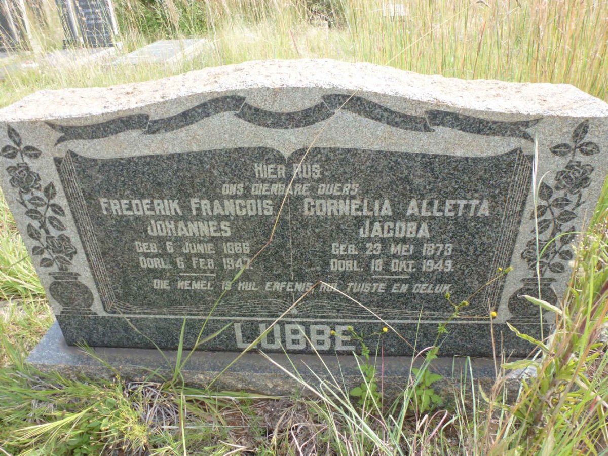 LUBBE Frederik Francois Johannes 1866-1947 &amp; Cornelia Alletta Jacoba 1873-1949
