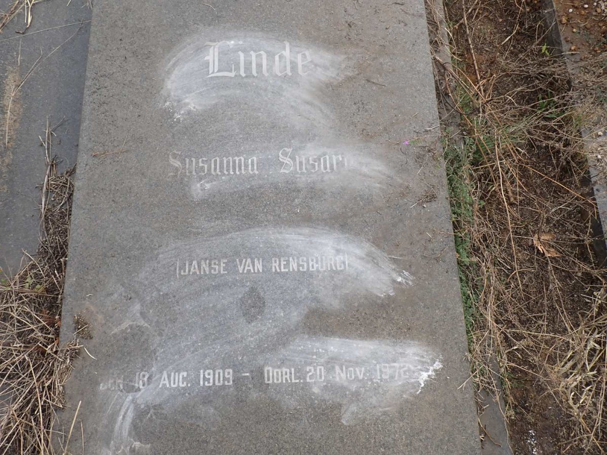 LINDE Susanna Susara nee JANSE VAN RENSBURG 1909-1972