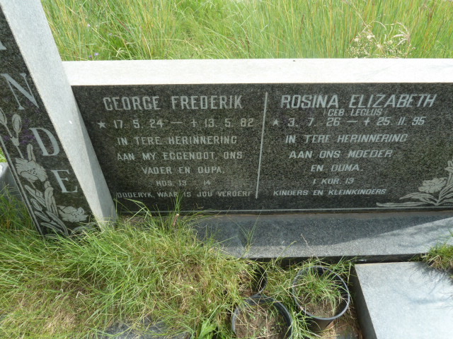 LINDE George Frederik 1924-1982 & Rosina Elizabeth LE CLUS 1926- 