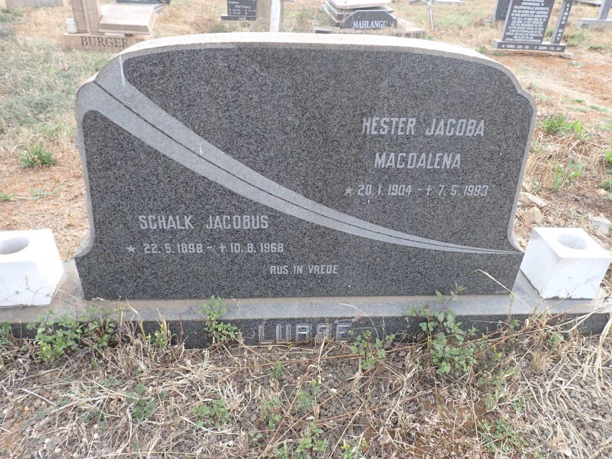 LUBBE Schalk Jacobs 1898-1968 & Hester Jacoba Magdalena 1904-1993