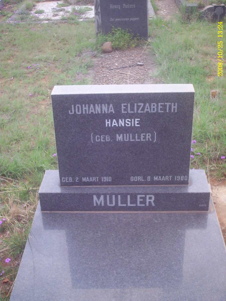 MULLER Johanna Elizabeth nee MULLER 1910-1980