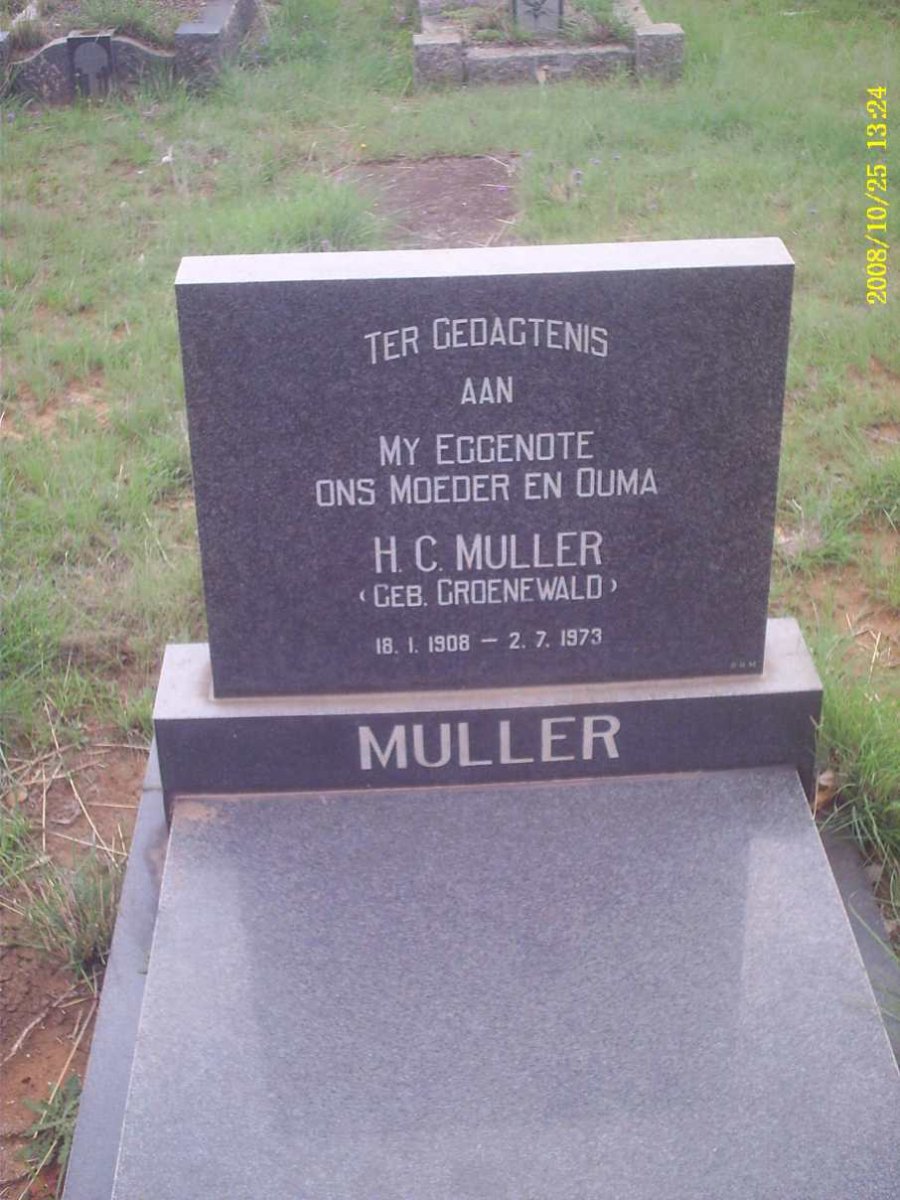 MULLER H.C. nee GROENEWALD 1908-1973