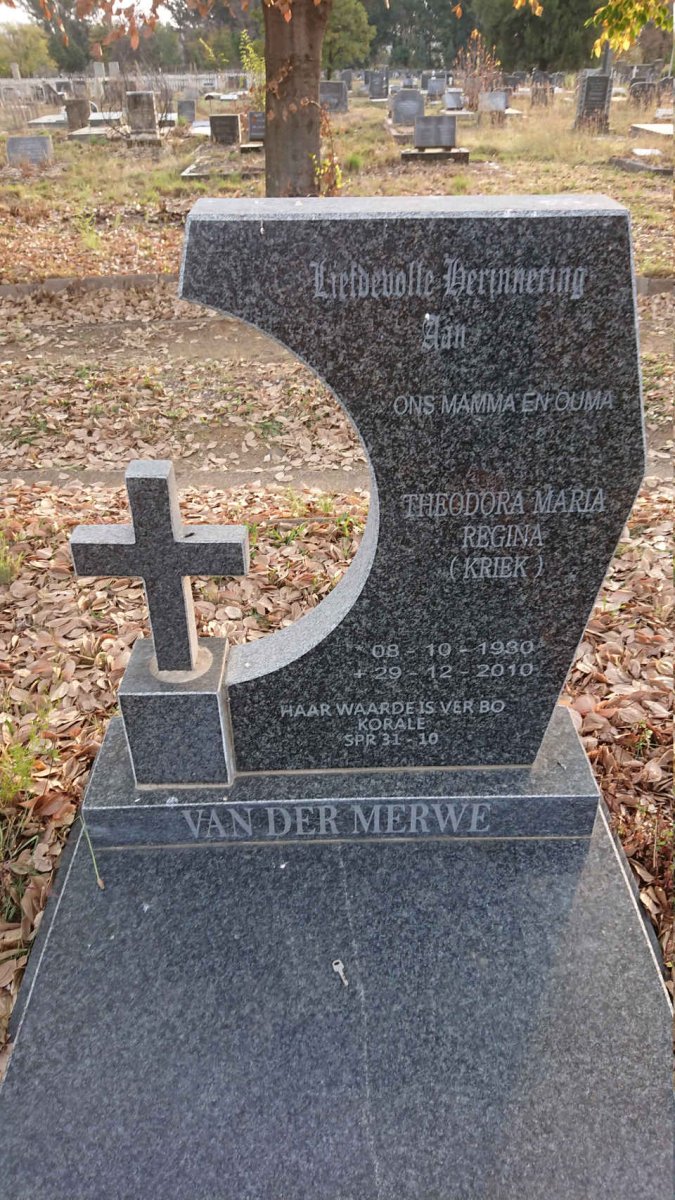 MERWE Theodora Maria Regina, van der 1930-2010