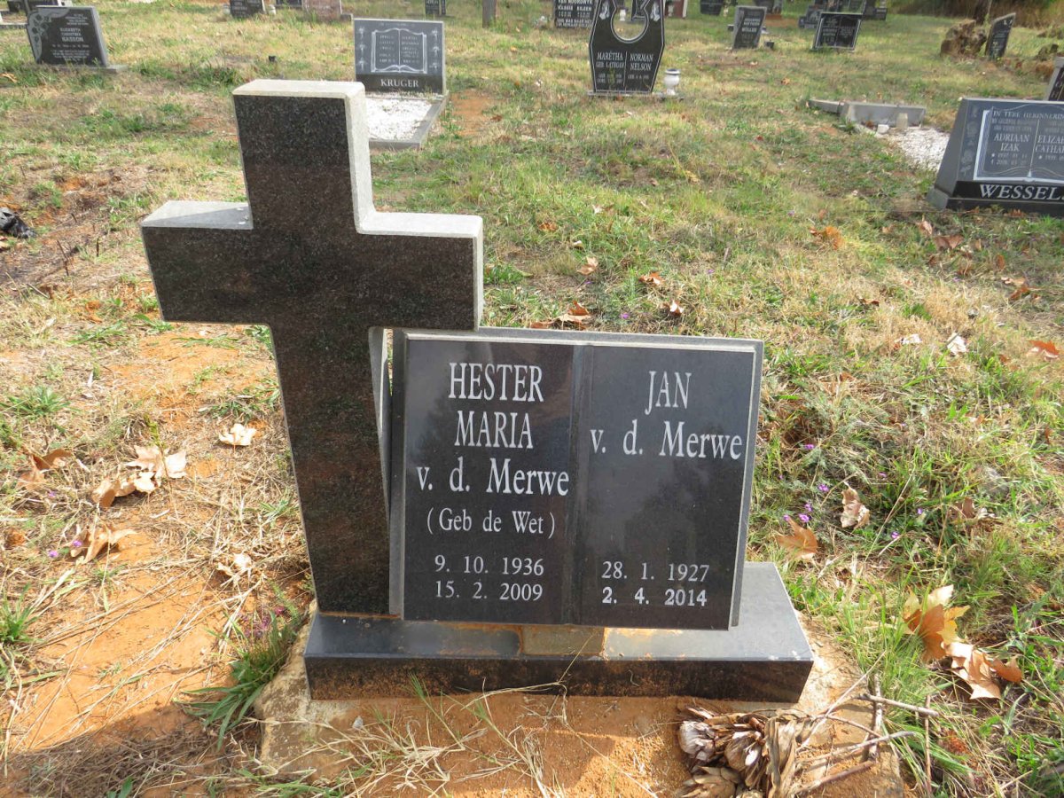 MERWE Jan, v.d. 1927-2014 & Hester Maria DE WET 1936-2009