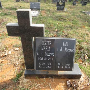 MERWE Jan, v.d. 1927-2014 & Hester Maria DE WET 1936-2009