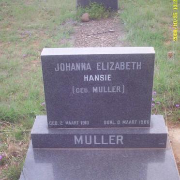 MULLER Johanna Elizabeth nee MULLER 1910-1980