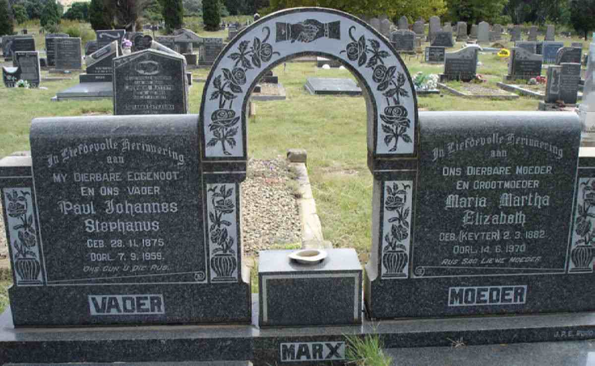 MARX Paul Johannes Stephanus 1875-1959 &amp; Maria Martha Elizabeth KEYTER 1862-1970
