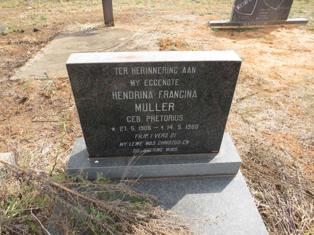 MULLER Hendrina Francina nee PRETORIUS 1905-1980