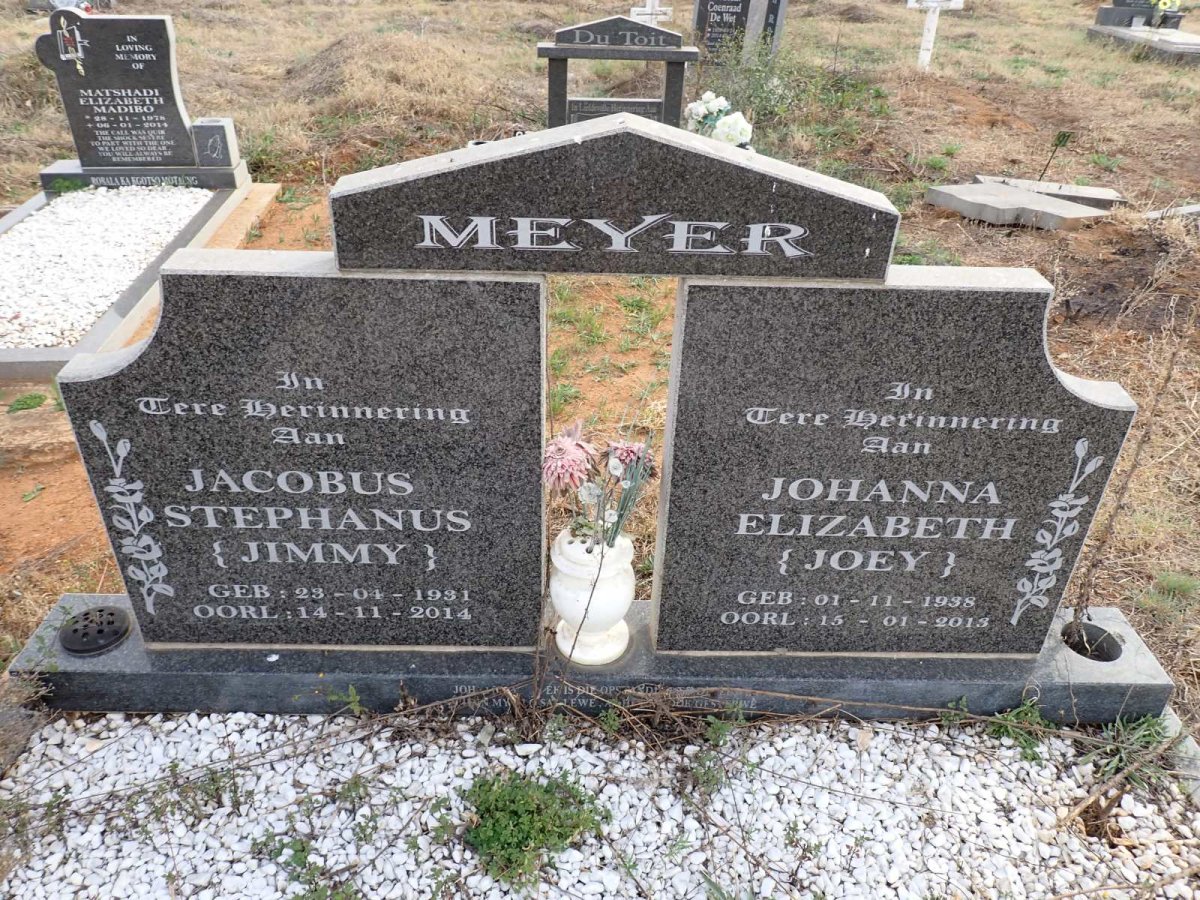 MEYER Jacobus Stephanus 1931-2014 & Johanna Elizabeth 1938-2013