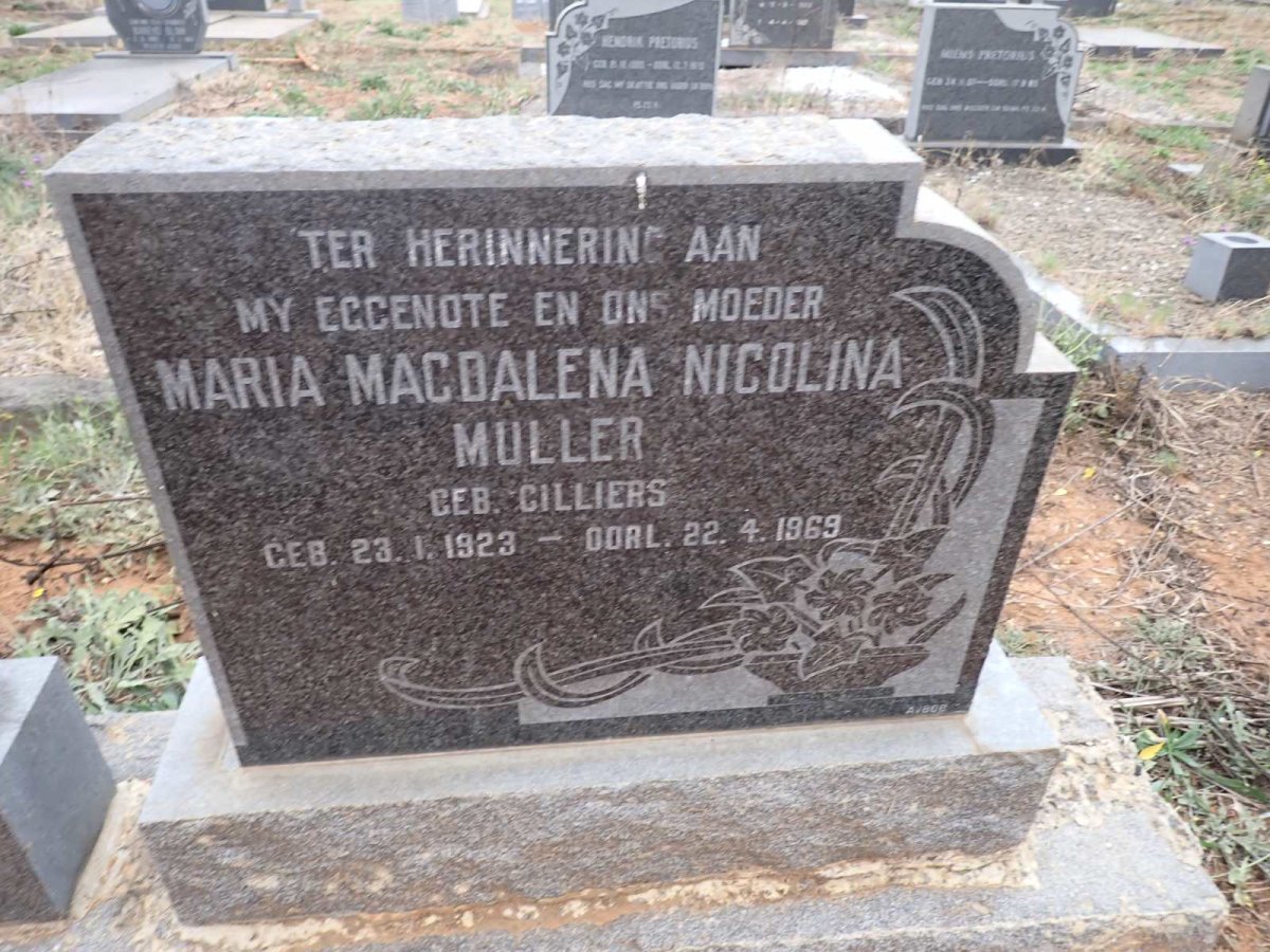 MULLER Maria Magdalena Nicolina nee CILLIERS 1923-1969